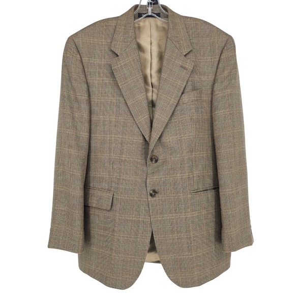 Lauren Ralph Lauren Silk Wool Blazer 40S Tan Glen Plaid Gentleman Ivy Prep
